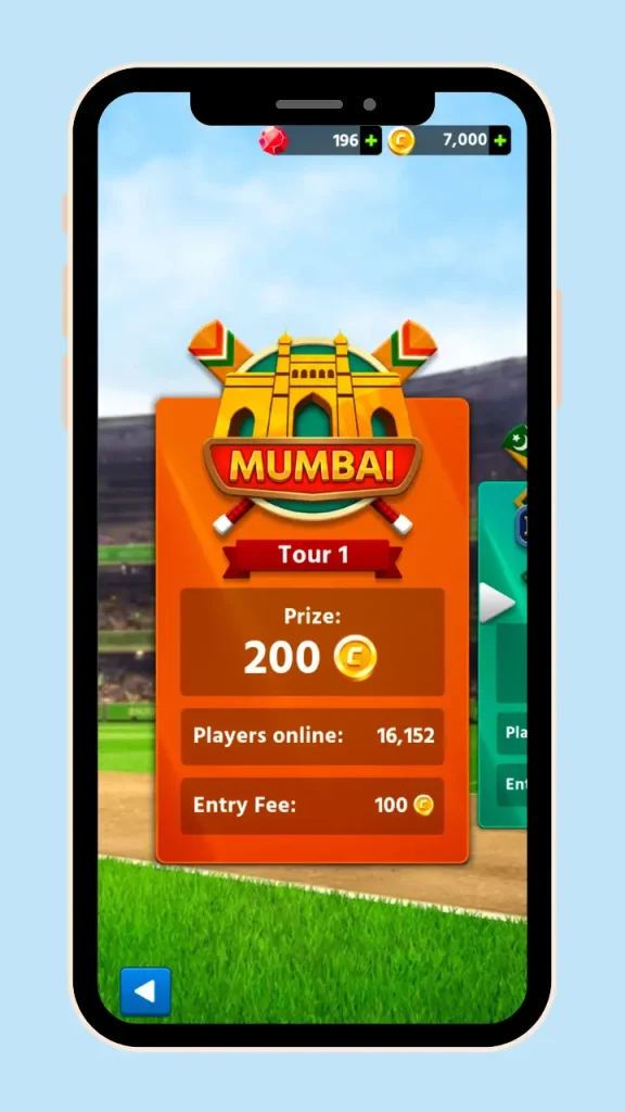 Cricket League MOD APK Tour-1 Mumbai needs 100 coins to participate in the match