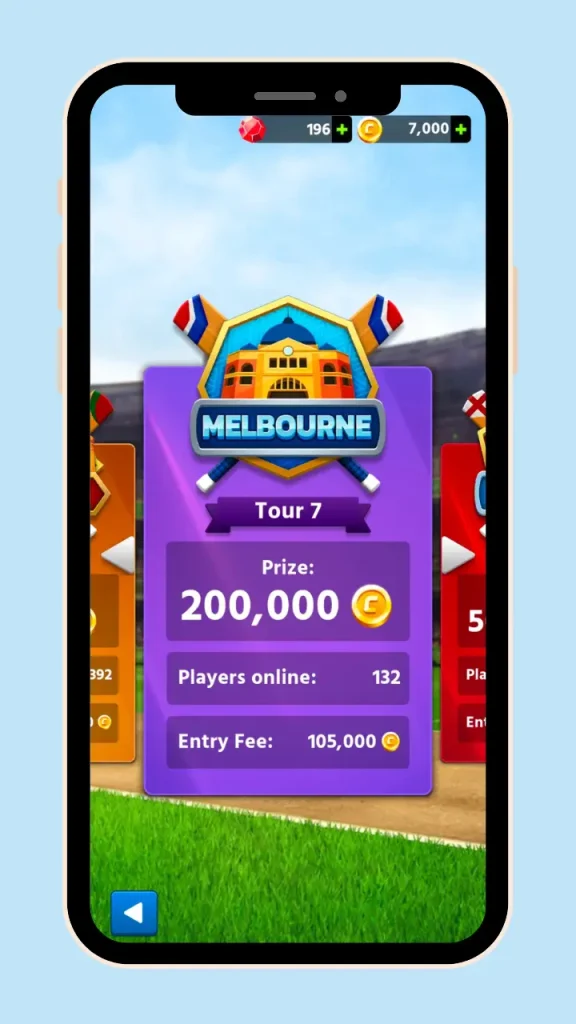 Cricket League Game Tour-7 Melbourne needs 105000 coins to participate in the match